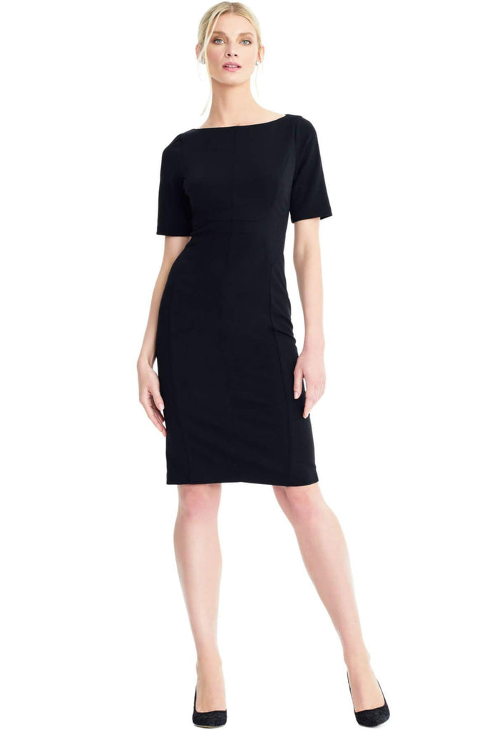 Short Sleeve Sheath Dress with Boat Neckline - Adrianna Papell