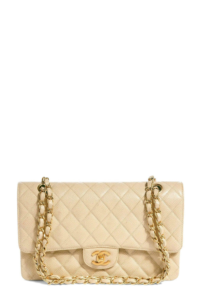 Quilted Caviar Medium Classic Flap Bag Beige with Gold Hardware - CHANEL