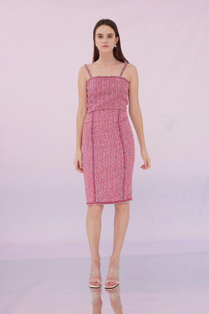Pink Vertical Stripes Knit Lines Skirt - NIMISSKI